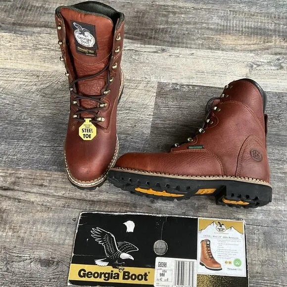 Georgia Boot Mens 8&quot; Renegade 400G Waterproof Steel Toe Work G8398 Size 9