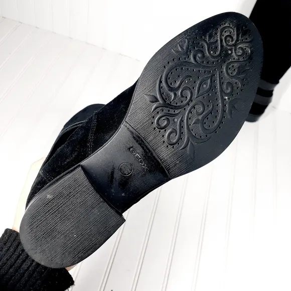 GEOX Waterproof Black Suede Leather Knee High Boots A11