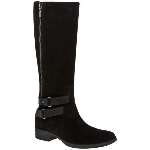 GEOX Waterproof Black Suede Leather Knee High Boots A11