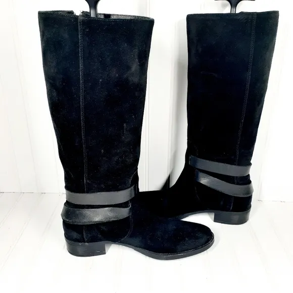 GEOX Waterproof Black Suede Leather Knee High Boots A11