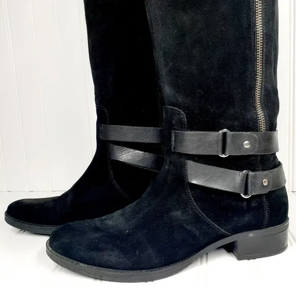 GEOX Waterproof Black Suede Leather Knee High Boots A11