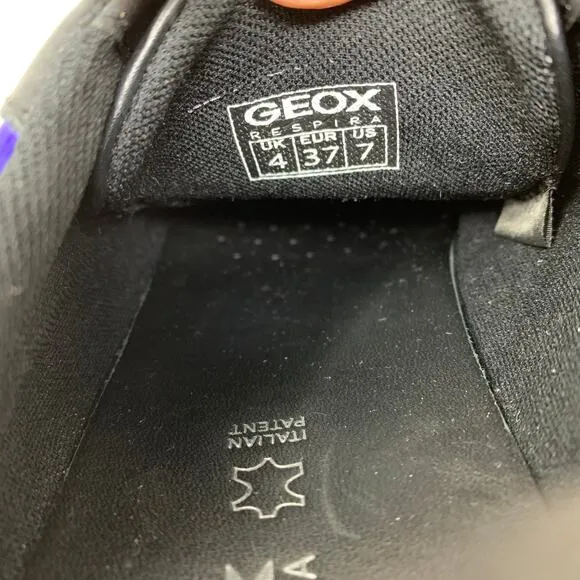 Geox Women's Size 7 US Leather Lace Up Euro Chunky Sneakers Shoes Black Comfort