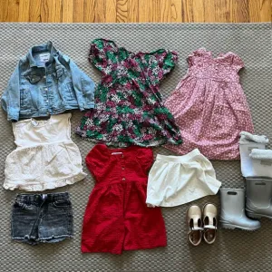 Girls summer bundle with Jean jacket, dresses etc incl. rain boots &amp; Mary Jane’s