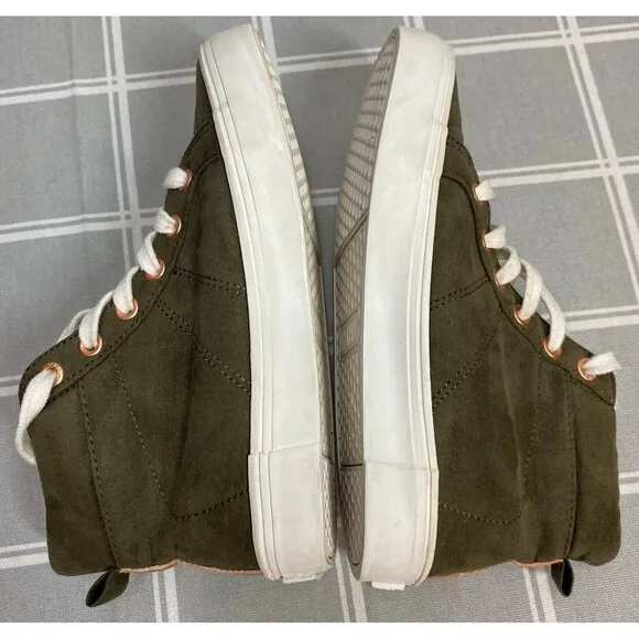 Girls Sz 12 Old Navy Olive &amp; Rose Gold Sparkle &amp; Eyelets Lace up Sneakers Shoes