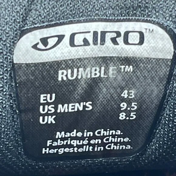 Giro Rumble Shoes Mens Size 9.5 Black Bicycling Cycling Comfort Biking Sneakers