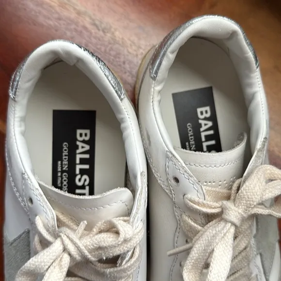 GOLDEN GOOSE Ball Star Canvas and Leather Silver Metallic Sneakers US5 EU35