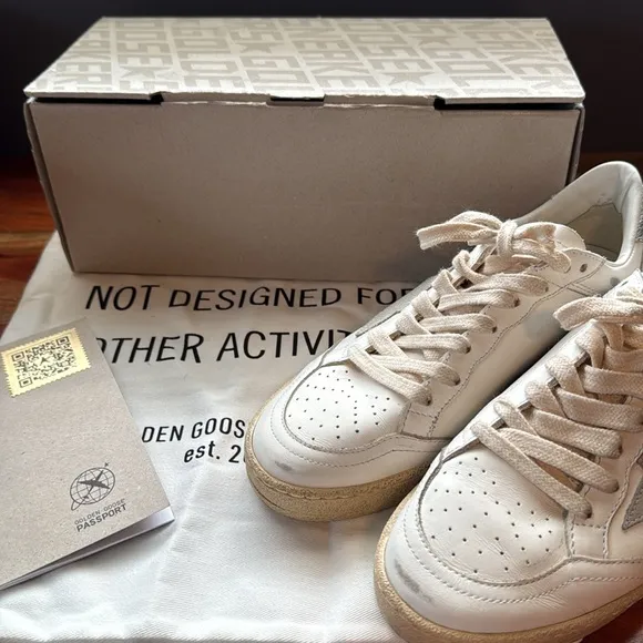 GOLDEN GOOSE Ball Star Canvas and Leather Silver Metallic Sneakers US5 EU35