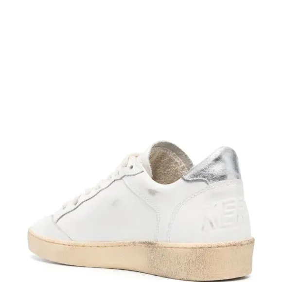 GOLDEN GOOSE Ball Star Canvas and Leather Silver Metallic Sneakers US5 EU35