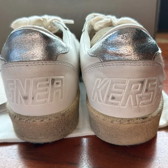 GOLDEN GOOSE Ball Star Canvas and Leather Silver Metallic Sneakers US5 EU35