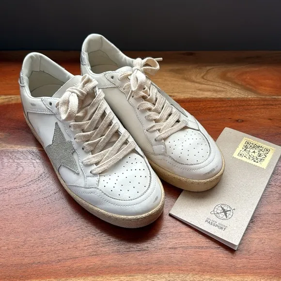 GOLDEN GOOSE Ball Star Canvas and Leather Silver Metallic Sneakers US5 EU35