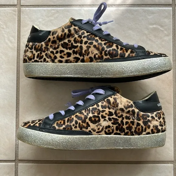 Golden Goose Leopard-Pattern Pony Hair &amp; Leather Sneakers