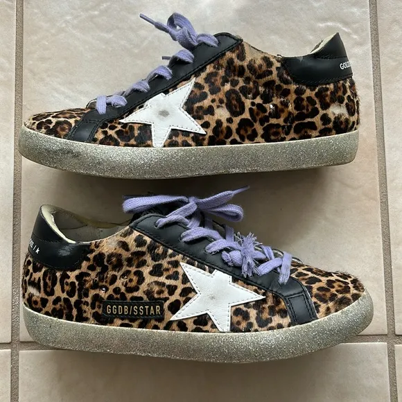 Golden Goose Leopard-Pattern Pony Hair &amp; Leather Sneakers