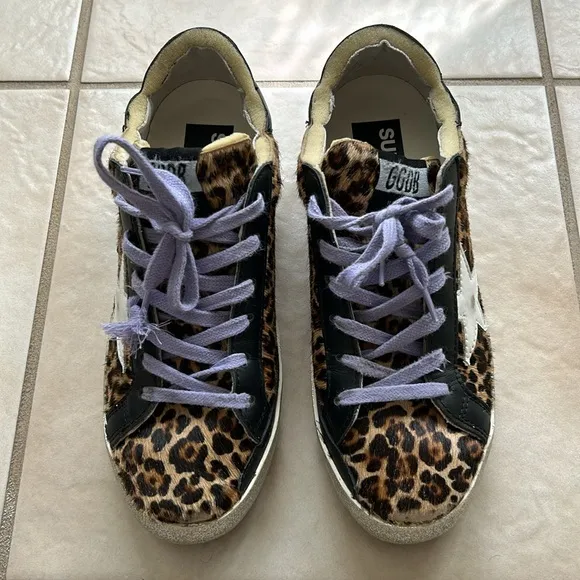 Golden Goose Leopard-Pattern Pony Hair &amp; Leather Sneakers