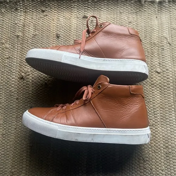 Greats Brooklyn Royale Mens 9 Tan Leather Sneakers Boots Shoes Italy