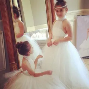 Halter Cute Tulle Fluffy Backless Flower Girl Dresses With Belt, FGY0125