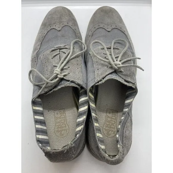 Hey Dude Mens 10.5US 44EU Vinci Wingtip Oxford Gray Suede Leather Comfort Shoes