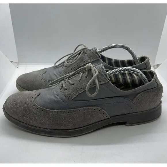 Hey Dude Mens 10.5US 44EU Vinci Wingtip Oxford Gray Suede Leather Comfort Shoes