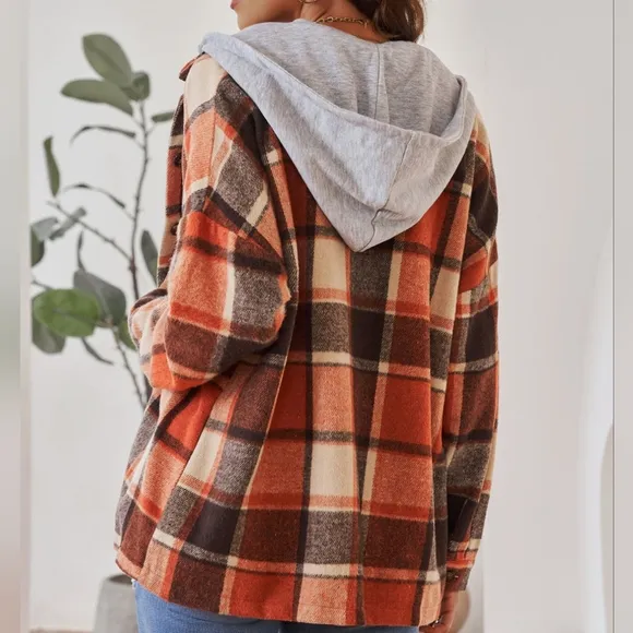 Highland Plaid Button-Up Jacket - Red Orange