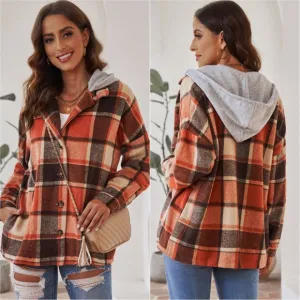 Highland Plaid Button-Up Jacket - Red Orange