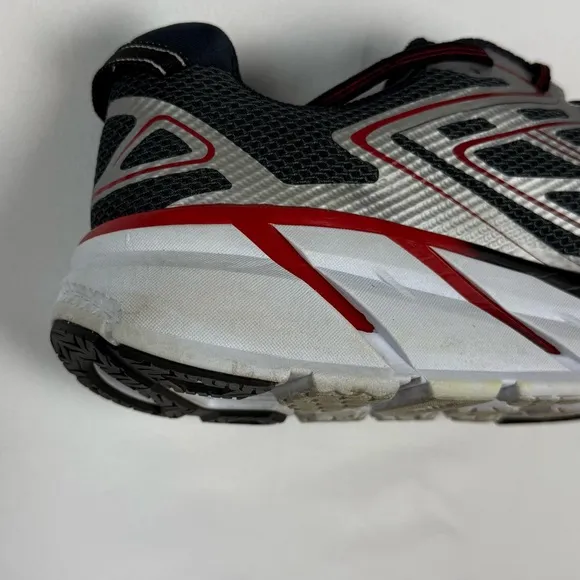Hoka One Mens Clifton 3 Running Shoes US 11 Silver/Black/Red All Purpose