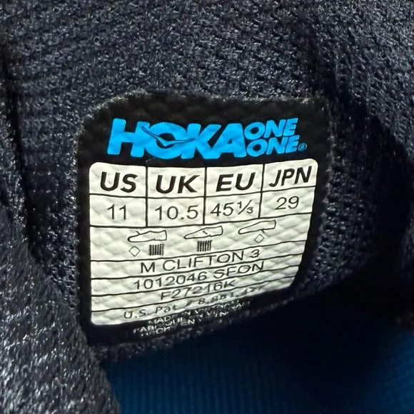 Hoka One Mens Clifton 3 Running Shoes US 11 Silver/Black/Red All Purpose