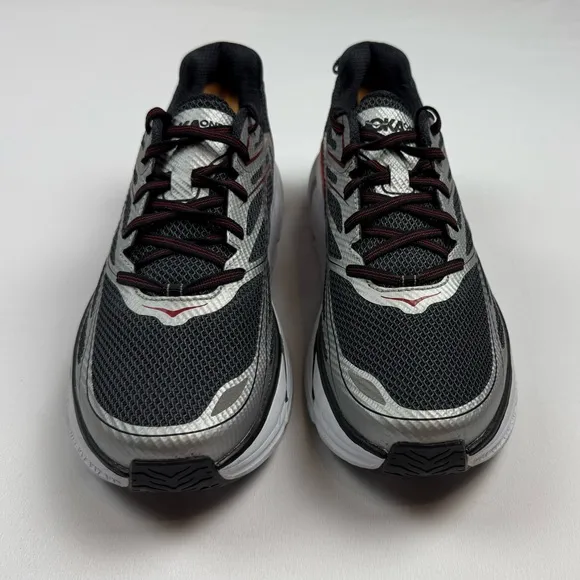 Hoka One Mens Clifton 3 Running Shoes US 11 Silver/Black/Red All Purpose