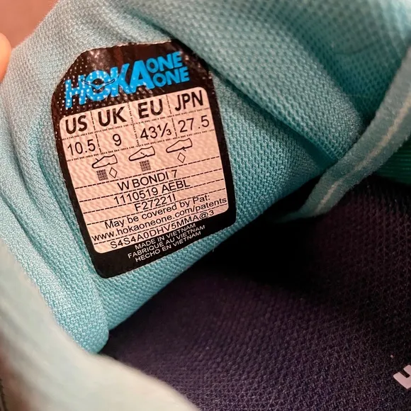 Hoka One One Bondi 7 Women's Outdoor Running Shoes 10.5 Aquarelle/Eggshell Blue