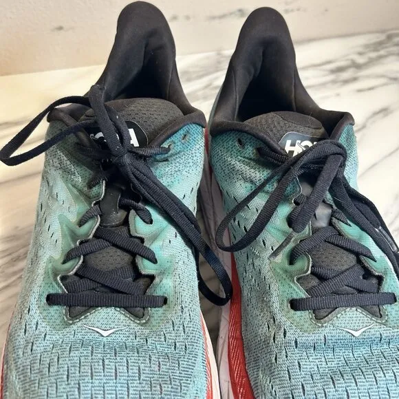 Hoka One One Clifton 8 Mens 11 D Blue Red Running Athletic Shoes Sneakers