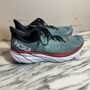 Hoka One One Clifton 8 Mens 11 D Blue Red Running Athletic Shoes Sneakers