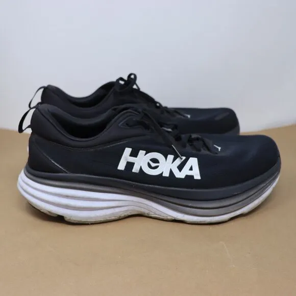 Hoka One One Men's Bondi 8 Black Running Shoes Sneakers 1123202 BWHT Size 14D