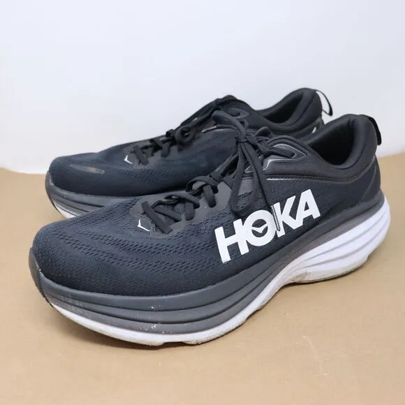 Hoka One One Men's Bondi 8 Black Running Shoes Sneakers 1123202 BWHT Size 14D