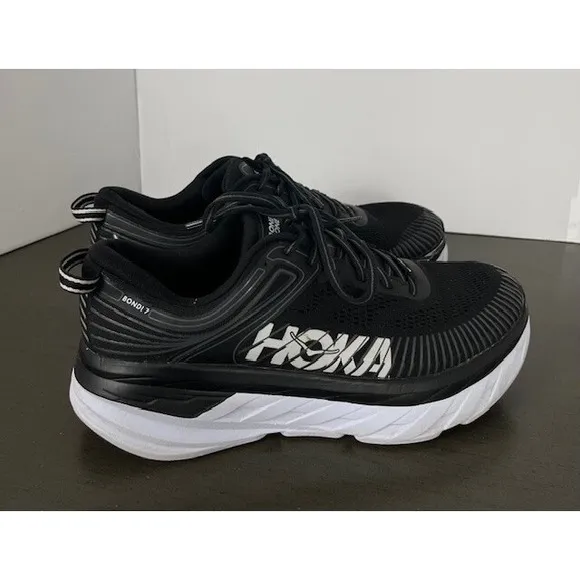 Hoka Shoes Bondi 7 Sneakers 1110518 Black Running Shoes Men's 9.5 Good
