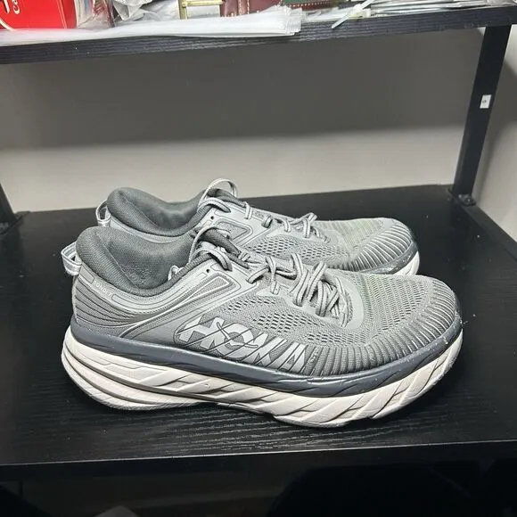 Hoka Bondi 7 Mens Size 8.5 Running Shoes Sneakers Gray