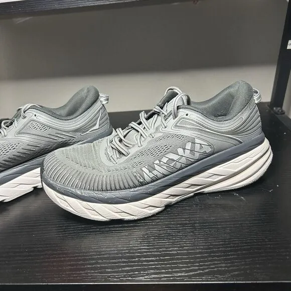 Hoka Bondi 7 Mens Size 8.5 Running Shoes Sneakers Gray