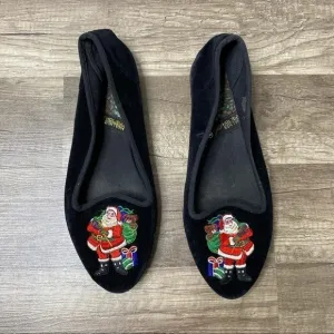 Holiday Edition Embroidered Santa / Holiday Flats size 8