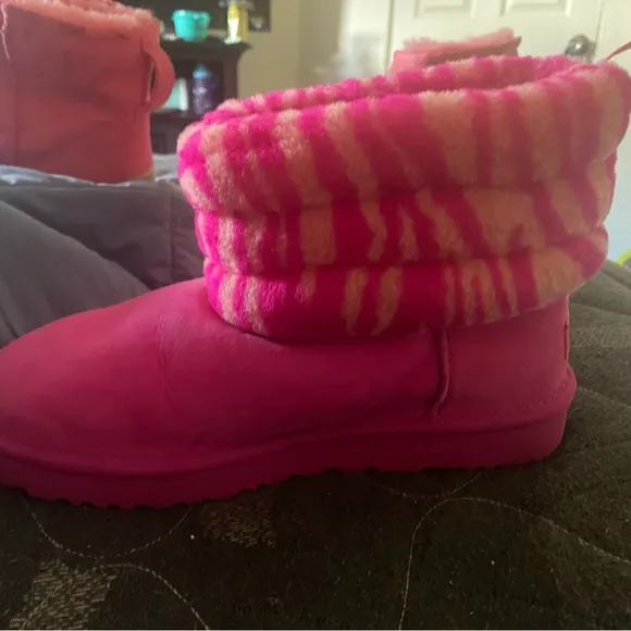 Hot pink zebra and orange print mini boots UGG