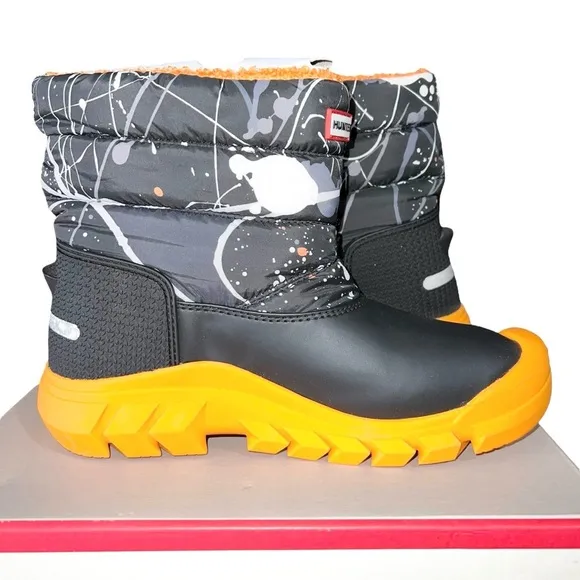 Hunter Boots Boys Size 4 Black Orange Gray Winter Molecular Insulated Waterproof