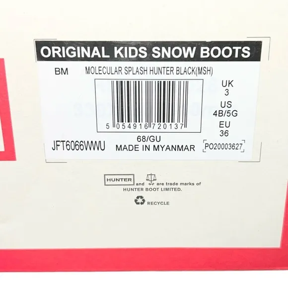 Hunter Boots Boys Size 4 Black Orange Gray Winter Molecular Insulated Waterproof