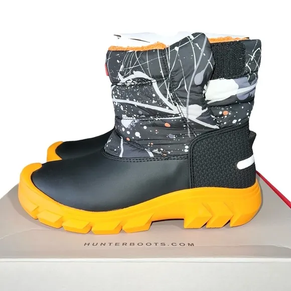 Hunter Boots Boys Size 4 Black Orange Gray Winter Molecular Insulated Waterproof