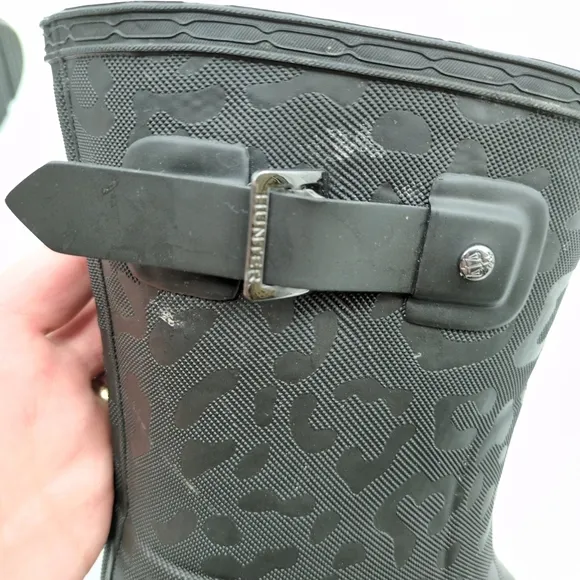 Hunter Boots Original Tall Animal Print Textured Black Faux Fur Insulated Size 8