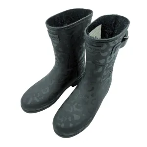 Hunter Boots Original Tall Animal Print Textured Black Faux Fur Insulated Size 8