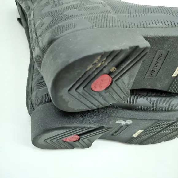Hunter Boots Original Tall Animal Print Textured Black Faux Fur Insulated Size 8