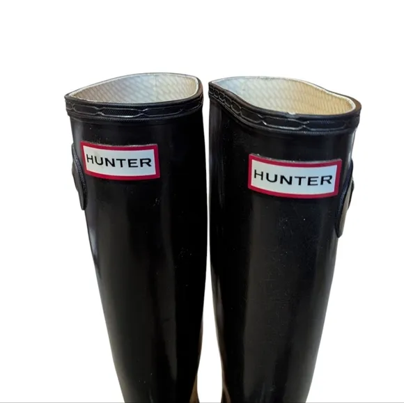 Hunter Original Boots Glossy Black Tall Rubber Rain Waterproof 6 Garden Preppy