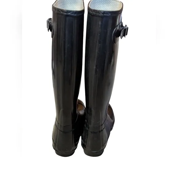 Hunter Original Boots Glossy Black Tall Rubber Rain Waterproof 6 Garden Preppy