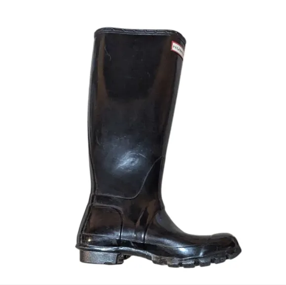 Hunter Original Boots Glossy Black Tall Rubber Rain Waterproof 6 Garden Preppy