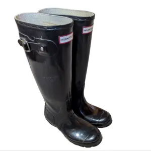 Hunter Original Boots Glossy Black Tall Rubber Rain Waterproof 6 Garden Preppy