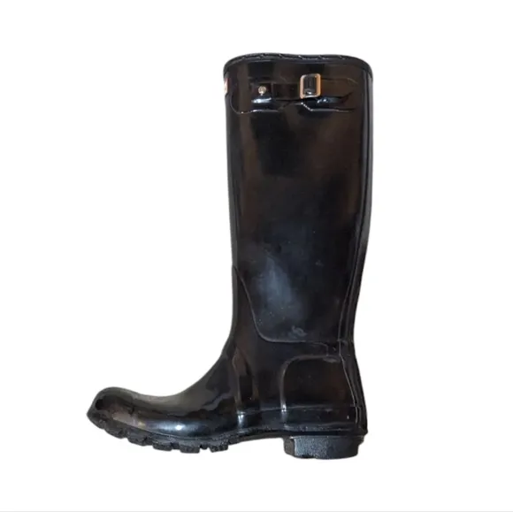 Hunter Original Boots Glossy Black Tall Rubber Rain Waterproof 6 Garden Preppy