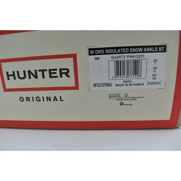 Hunter Original Womens Size 9 Quartz Pink Insulated Ankle Snow Boots Booties
