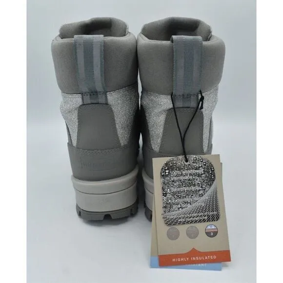 Hunter Womens 7 Glitter Commando Silver Grey Waterproof Insulated Winter Boots