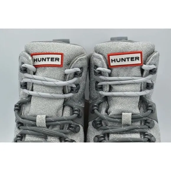Hunter Womens 7 Glitter Commando Silver Grey Waterproof Insulated Winter Boots
